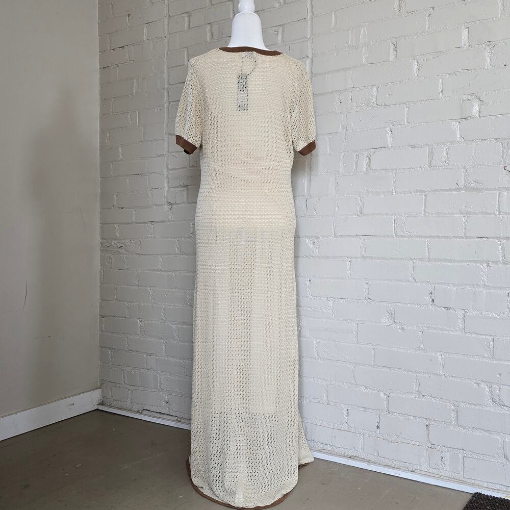 Fashion Nova Elena Crochet Maxi Dress┃ Cream Brown 2X ┃Boho Vintage Style - Picture 3 of 10